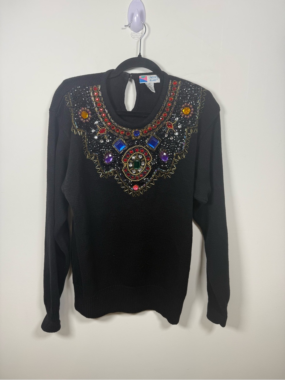 LINDSEY BLAKE | Vintage 80s 90s Bejewelled Novelty Sweater Size M P2P 21”